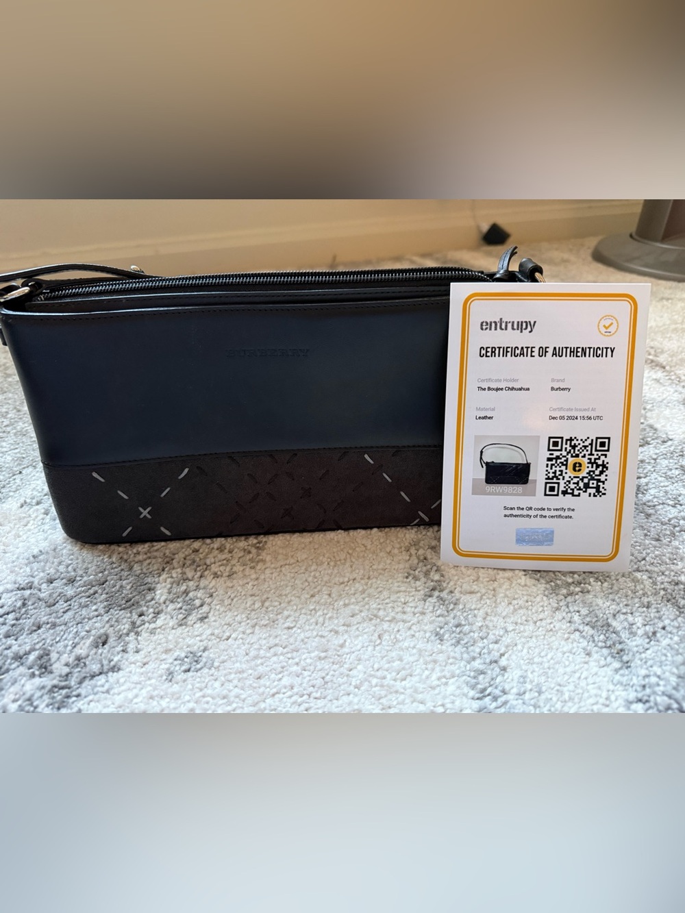 Burberry Black Leather and Gray Suede Shoulder Bag